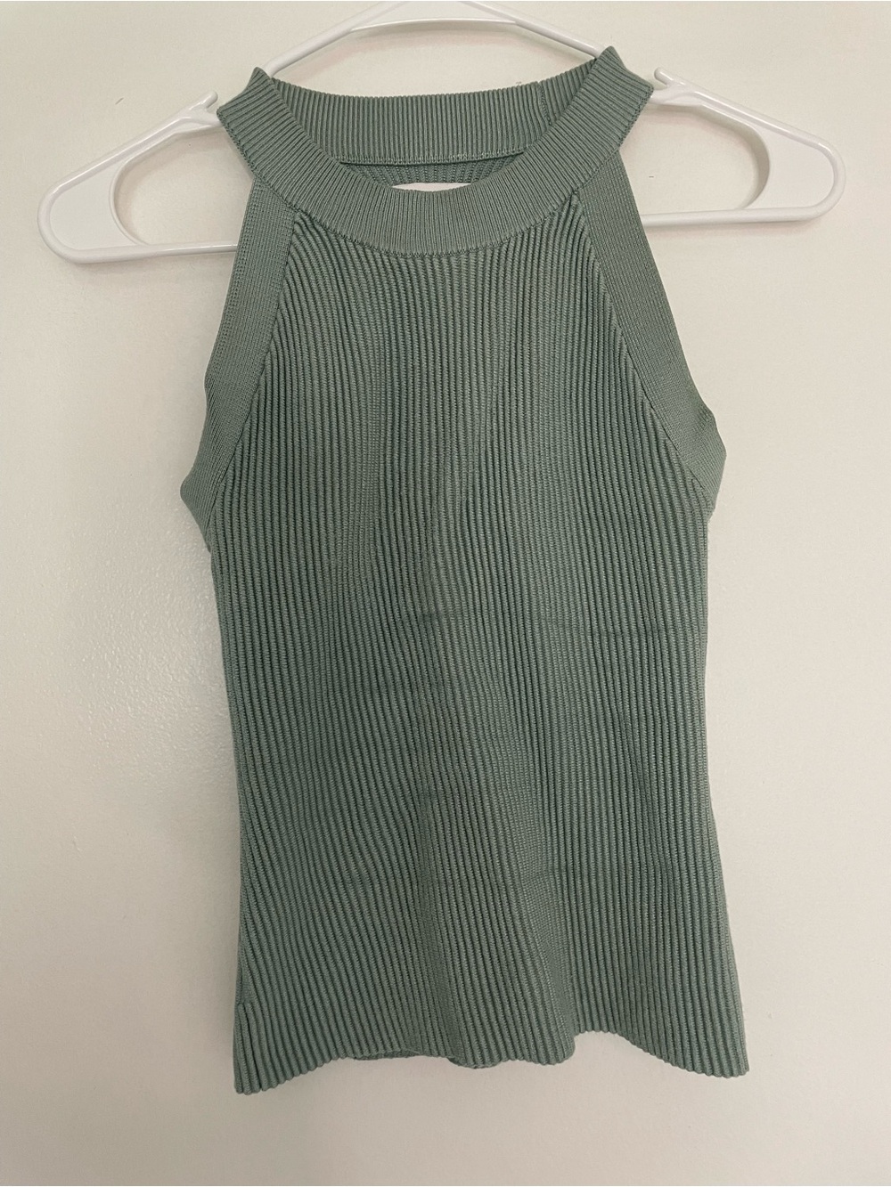 Nine West Ribbed Halter Tank Top in Sage Green